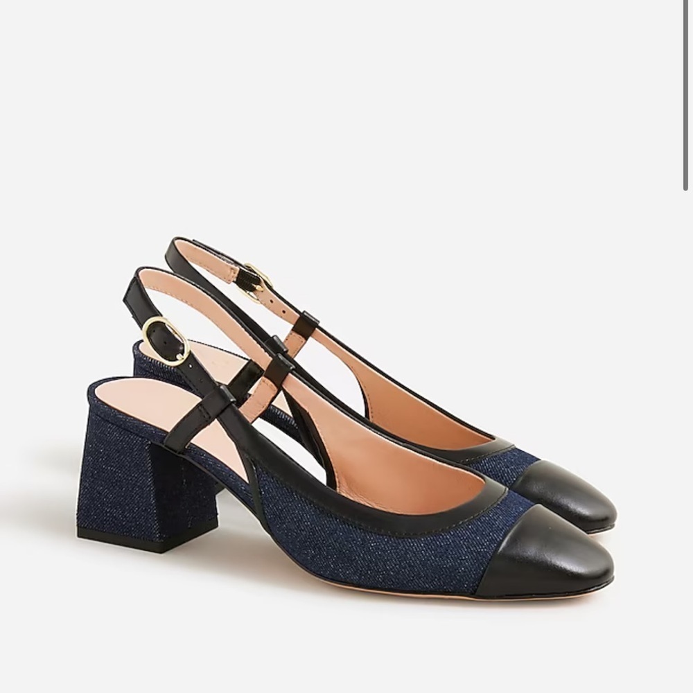 Used J. Crew Layne cap toe heels in washed denim